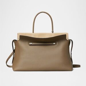 New Tory Burch Mercer Large Pebbled Leather Satchel Bag Elegant Tan